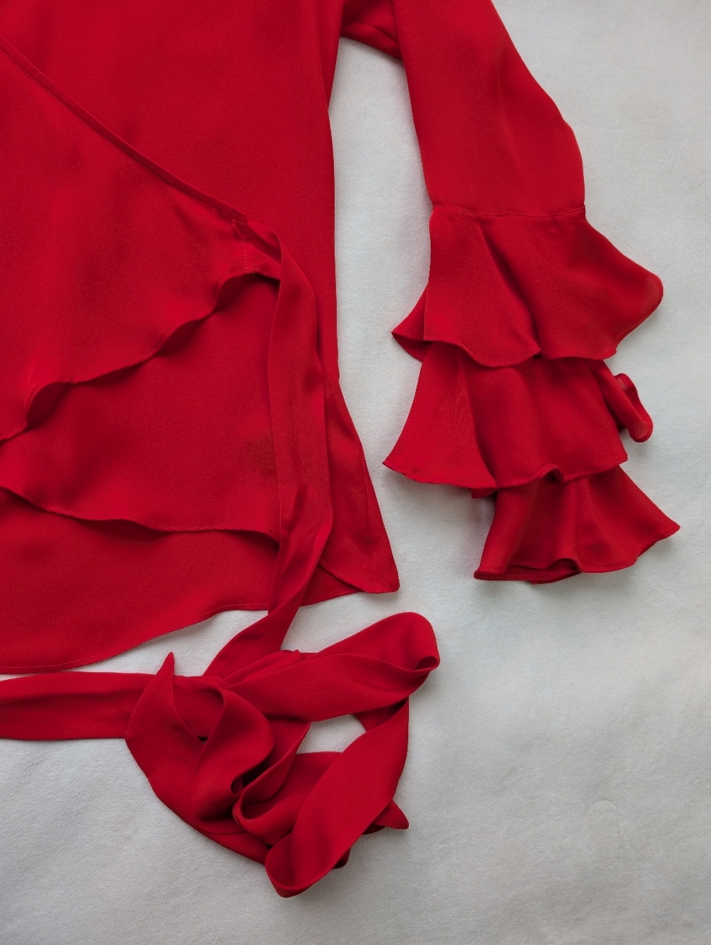 Red Ruffle-Sleeve Tie-Back Blouse - Picture 8 of 16